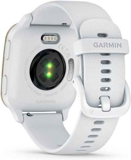 Garmin Venu Sq 2 Aluminium 40mm Waterproof Smartwatch with Heart Rate Monitor (Cream Gold Aluminum Bezel with White Case and Silicone Band)