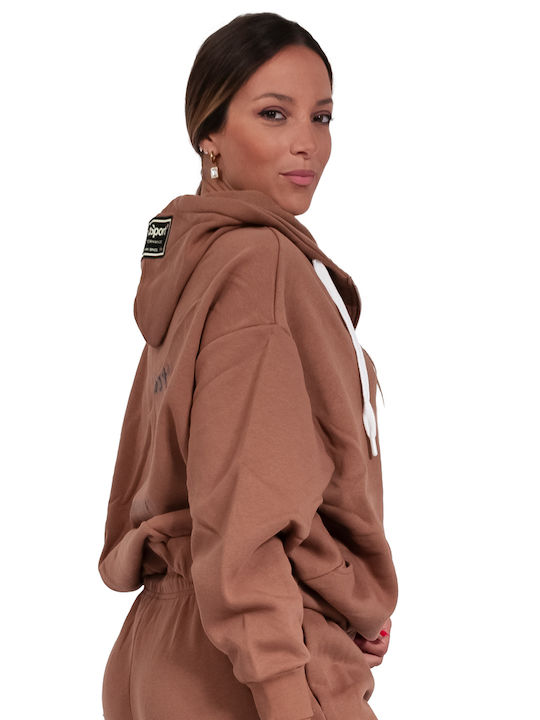 Long Women's Sweatshirt Jacket Hooded Brown