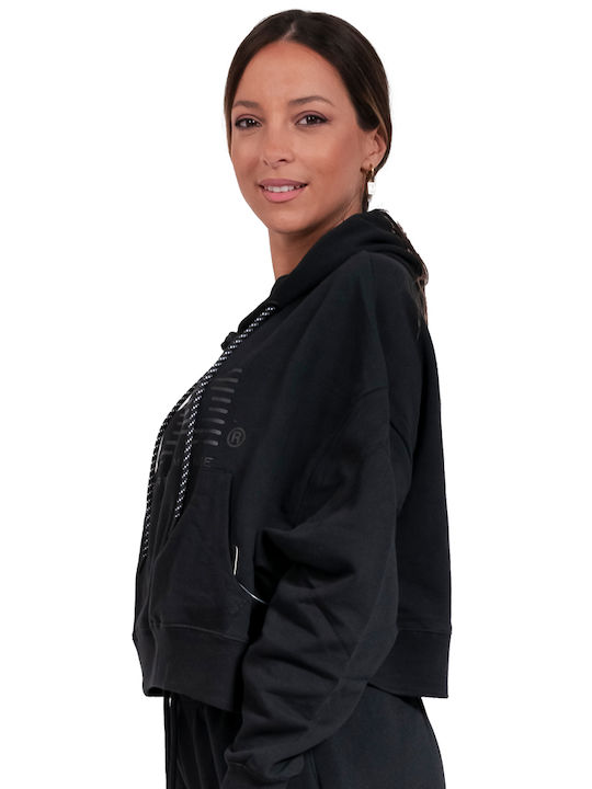 Gekürzt Damen Sweatshirt Kapuzen Schwarz