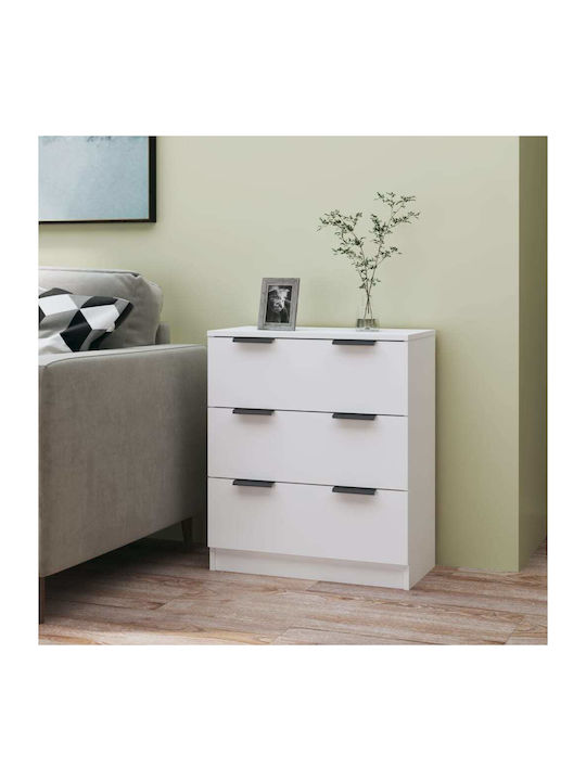 Wooden Chest of Drawers with 3 Drawers White 60x30x70cm