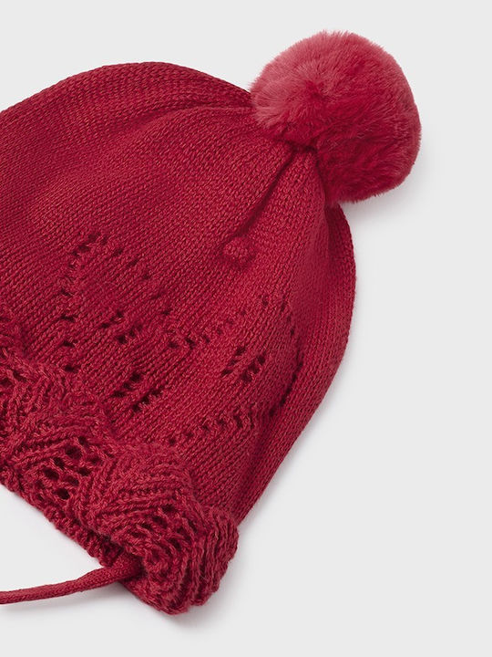 Kinder Mütze Set mit Handschuhe Gestrickt Burgundisch