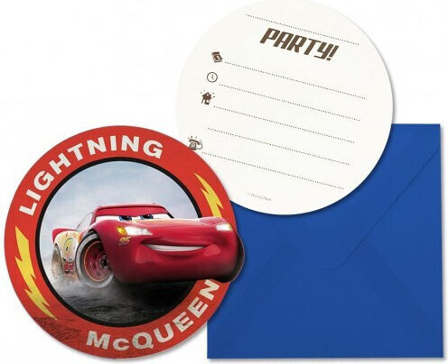 Procos Invitații Disney Cars 6buc 89472Invitații pentru petrecere cu mașini - 6 bucăți