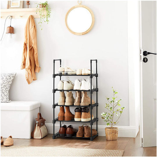 Metallic Shoe Organizer with 5 Shelves Black 45x30x89.5cm