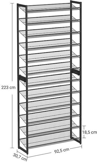 Metalică Suport pentru pantofi cu 12 Rafturi Neagră L92.5xW30.7xH223cm