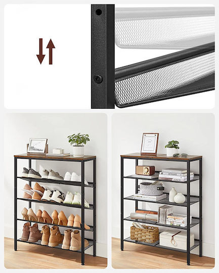 Metalică Suport pentru pantofi cu 5 Rafturi Neagră L75xW28xH93cm
