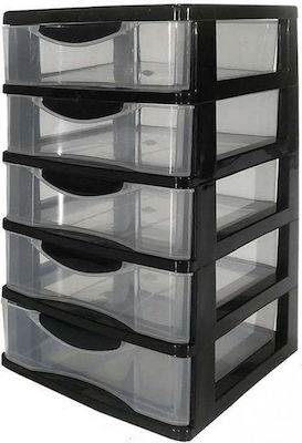 Plastic Desktop Drawer 5 Number of Spit 13.3x15.2x21.5cm Black