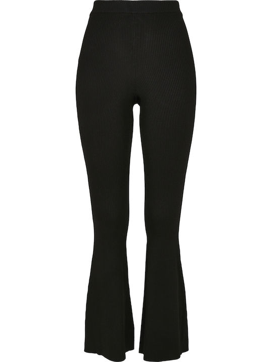 Women's High-waisted Fabric Trousers Flared with Elastic Bootcut Fit Black
