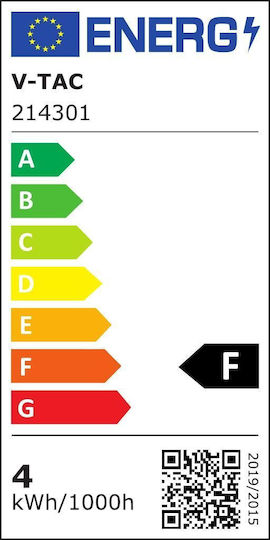 V-TAC Λάμπα LED 4W 98mm για Ντουί E14 και Σχήμα C35 Θερμό Λευκό 400lm