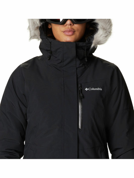 Alpine Insulated Women's for Hiking Short Parka Jacket for Winter with Hood Black