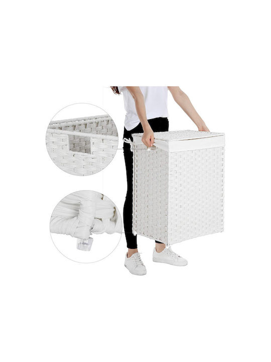 Songmics Laundry Basket Wicker Folding with Cap 46x33x60cm White