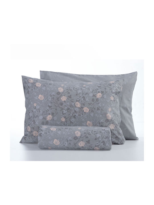 Nef-Nef Homeware Set Bettbezug Baumwolle Über-Doppelbett mit 2 Kissenbezügen 240x230 Liliana 031494 23 Grey