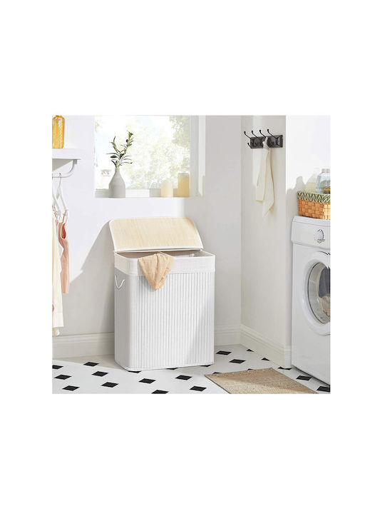 Songmics Laundry Basket Bamboo Collapsible 100l with Lid 51.5x31.5x60.5cm White