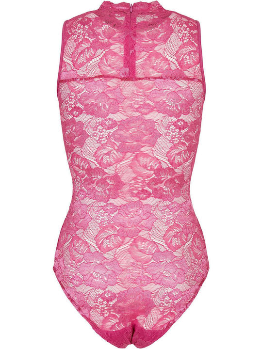 Sleeveless Bodysuit with Mesh Pink