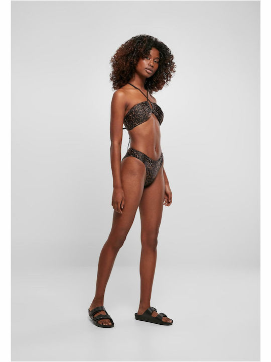 Bikini Set Top & Slip Bottom Brown Animal Print