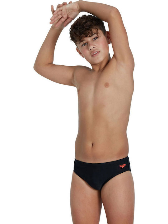 Speedo Logo Brief Kinder Badeanzug Badeslips Schwarz
