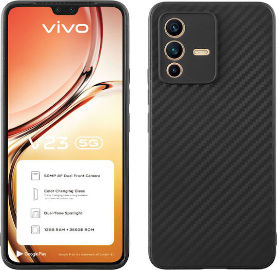 Volte-Tel Carbon Задна корица Силикон Черен (Vivo V23 5G)