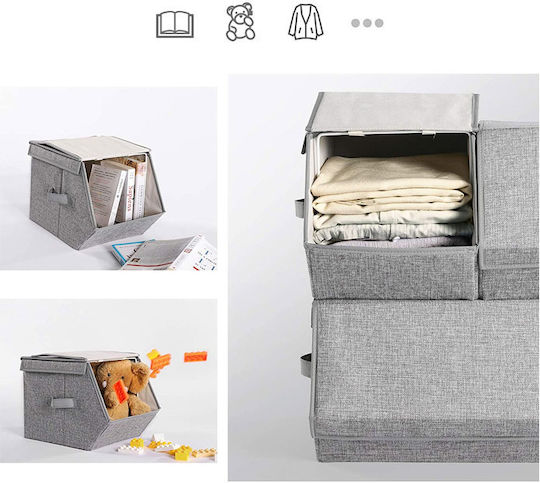 Songmics Тъкан Кутия за съхранение с капак Сив 50x35x25см 3бр