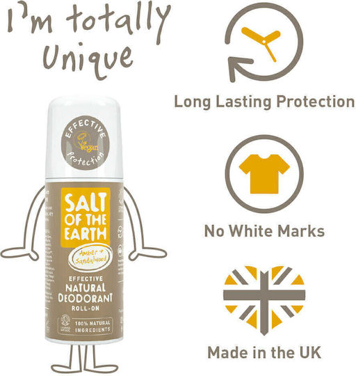 Salt of the Earth Amber & Sandalwood Refillable Φυσικό Αποσμητικό σε Roll-On Χωρίς Αλουμίνιο 75ml