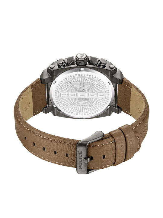 Police Men's Watch 46mm Chronograph Battery with Brown Leather Strap