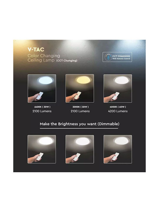 V-TAC Ceiling Mount Light 67cm White with Integrated LED and Remote Control