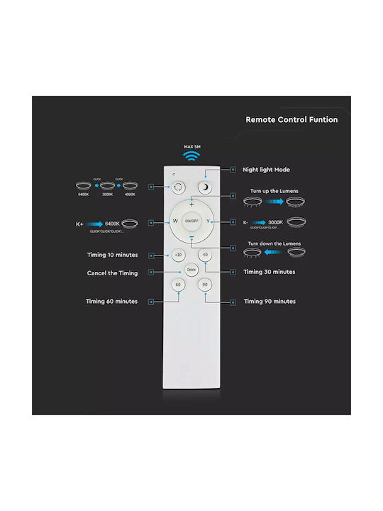 V-TAC Ceiling Mount Light 67cm White with Integrated LED and Remote Control