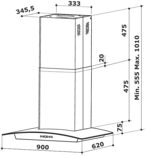 Proff Airmax LDI22 Каминен аспиратор 90см Inox