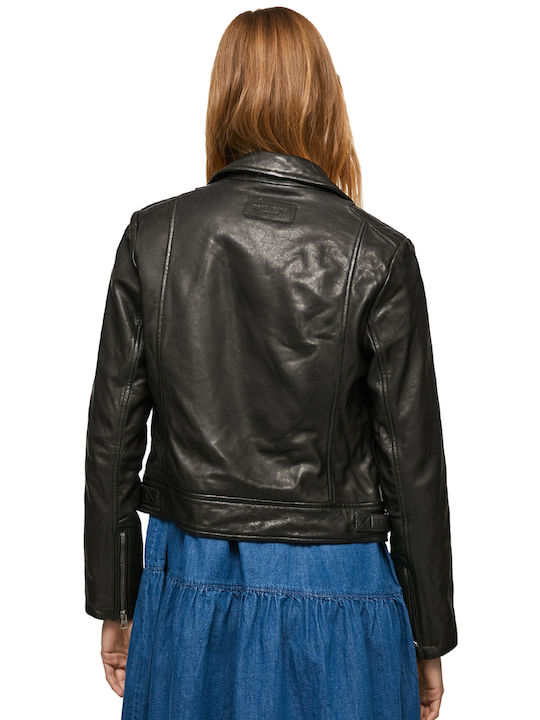 Pepe Jeans Aretha Δερμάτινο Γυναικείο Biker Jacket Μαύρο