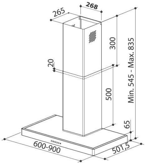 Proff Airmax LD35 Șemineu Hotă 60cm Inox