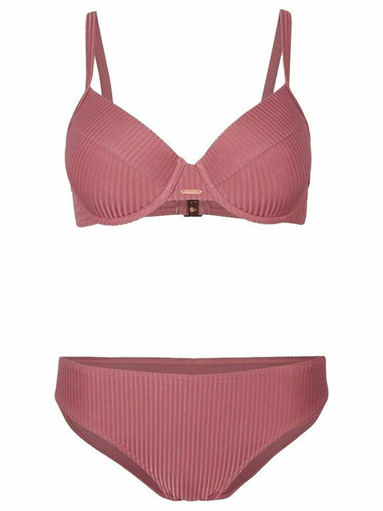 Bikini Set Bra & Slip Bottom with Adjustable Straps Pink