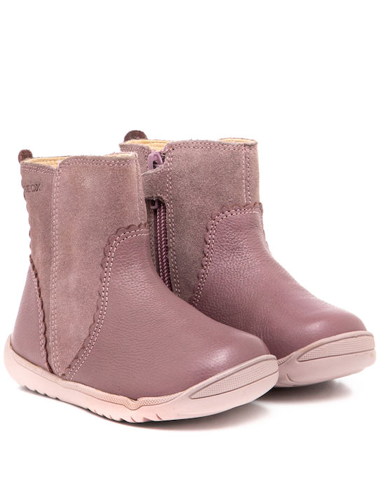 Geox Kids Leather Boots with Zipper Pink