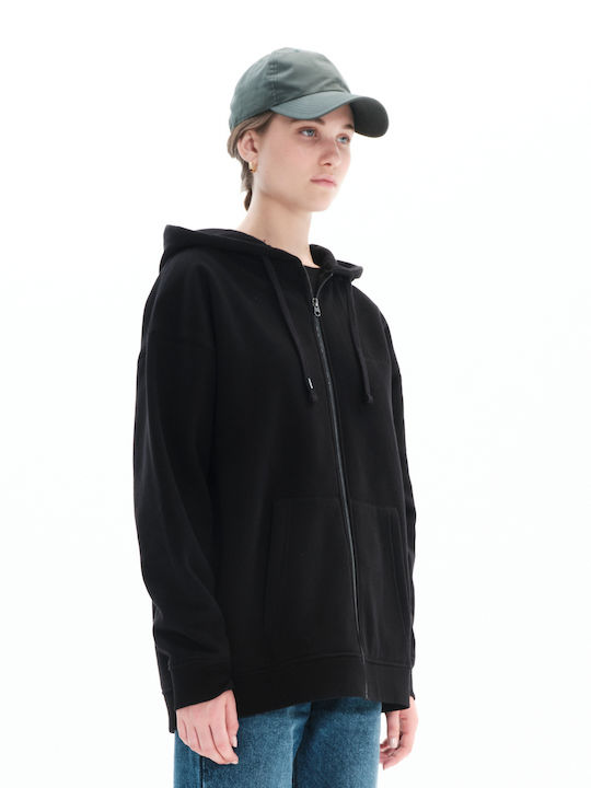 Long Women's Sweatshirt Jacket Hooded Black