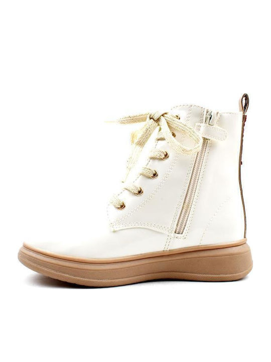 Anatomical Leather Kids Boots with Laces Beige