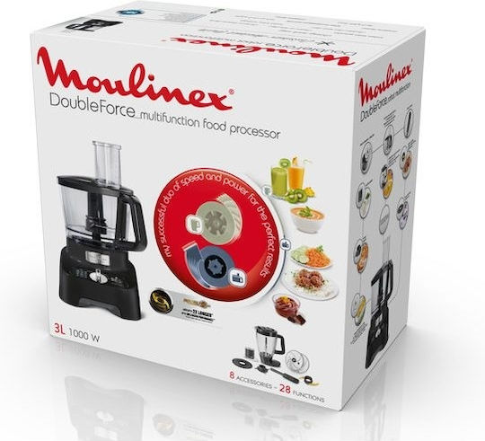 Moulinex Double Force FP821 Πολυμίξερ 1000W με Κάδο 3lt και Κανάτα Μπλέντερ Μαύρο