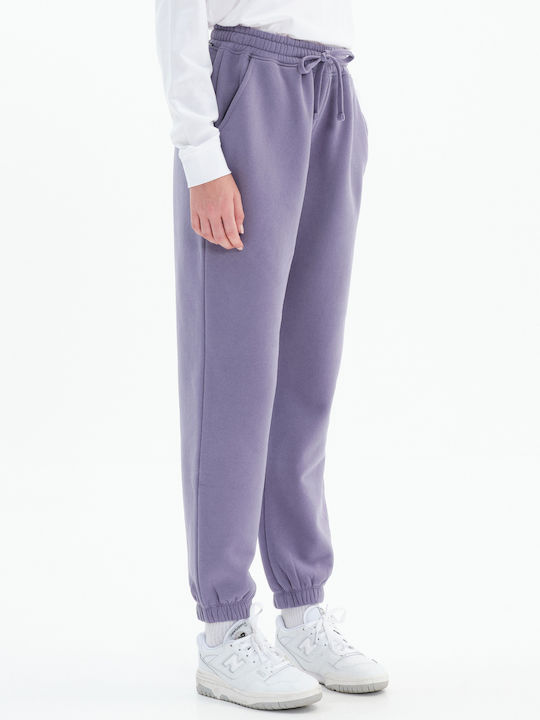 222.bw25.102 Violet Παντελόνι Φόρμας με Λάστιχο Fleece Violet