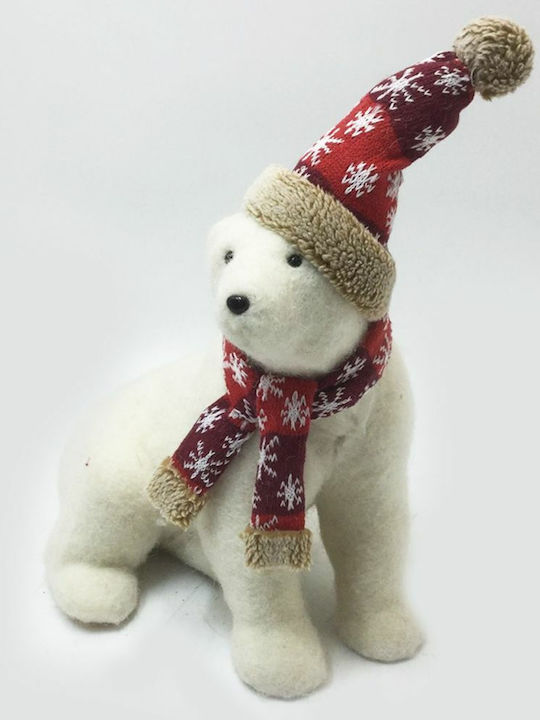 Iliadis Christmas Plush Figure Bear White Height 38cm with Red Polka Dot Cap & Scarf