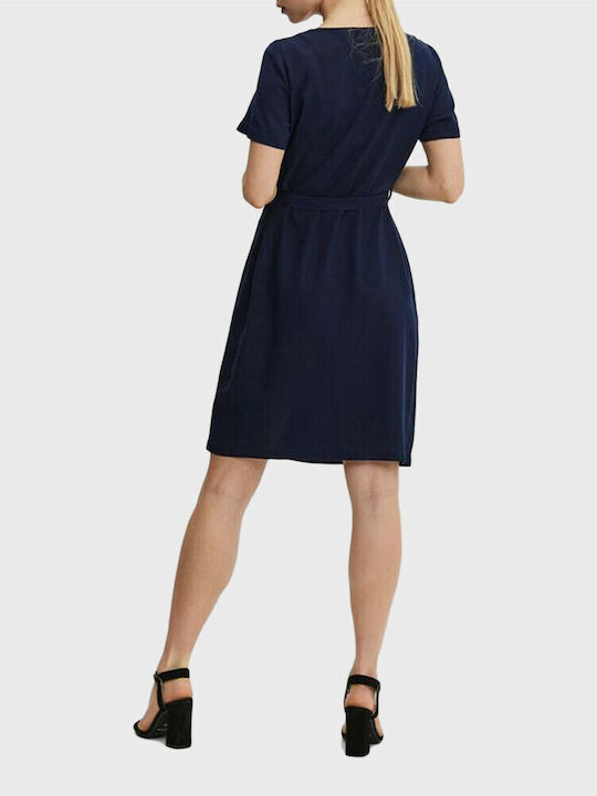 Vero Moda Mini All Day Φόρεμα Λινό Κρουαζέ με Κουμπιά Navy Blue