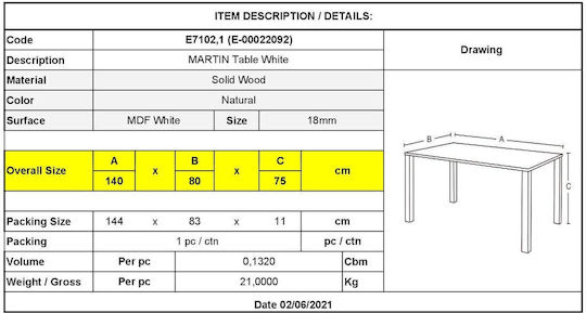 Martin Table Kitchen Wooden Natural, White 80x80x75cm