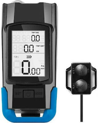 BK-1920 Rechargeable Front Bicycle Light LED with Horn and Wireless Speedometer Blue