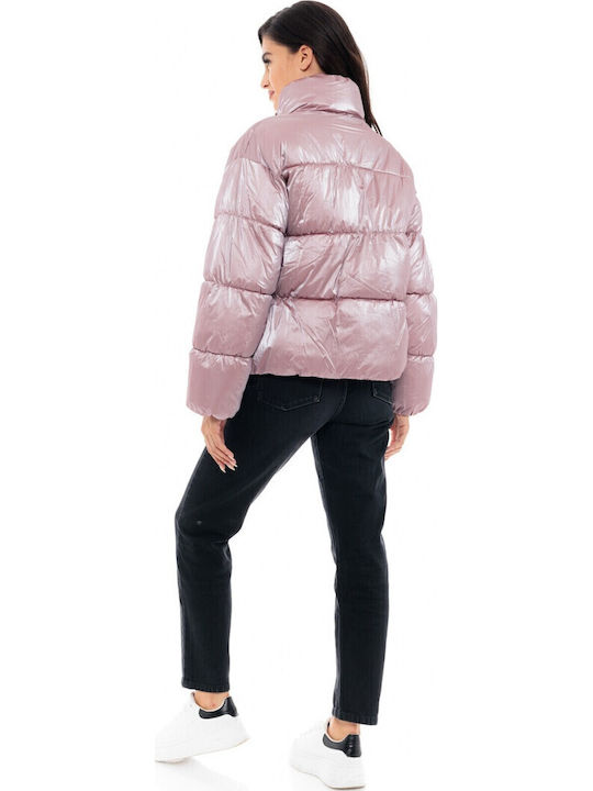 Κοντό Γυναικείο Puffer Μπουφάν για Χειμώνα Dusty Pink