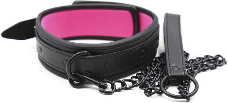 Naughty Toys Halsband Lederhalsband mit abnehmbarem Kettenriemen Pink