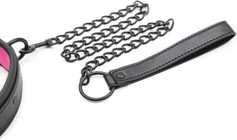 Naughty Toys Halsband Lederhalsband mit abnehmbarem Kettenriemen Pink