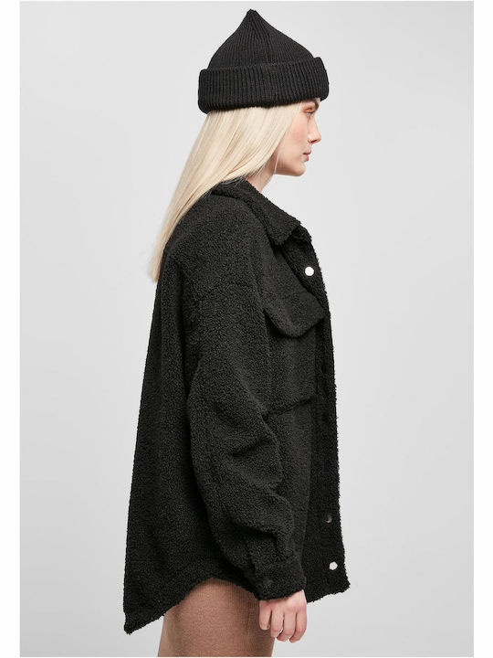 Sherpa Damen Schwarz Overshirt Oversized