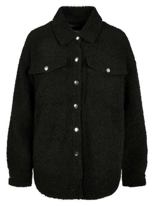 Sherpa Damen Schwarz Overshirt Oversized