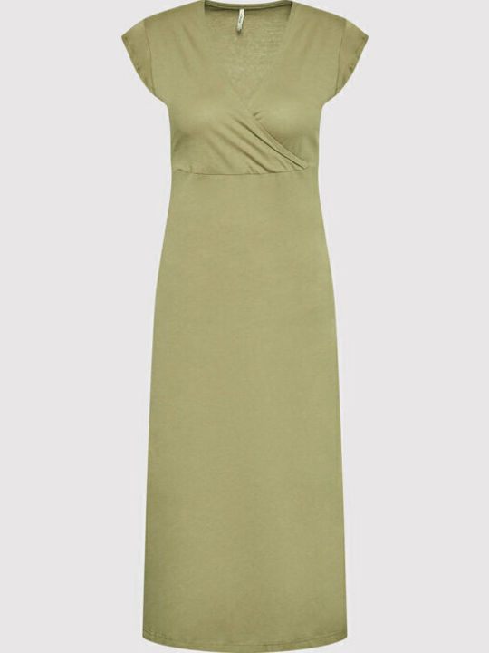 Sommer Midi Damenkleid Wickel mit Rüschen Khaki