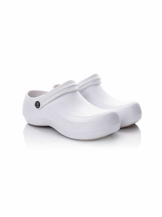 Pantof alb cu talpă antiderapantă și talpă anatomică detașabilă FitClog Power 003 White OB SRC E.