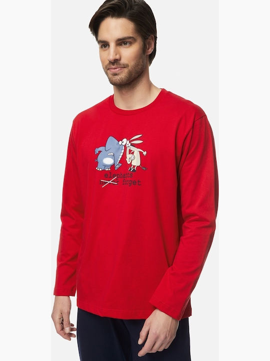 Minerva Elephants Never Forget Men's Winter Pajamas Set Red