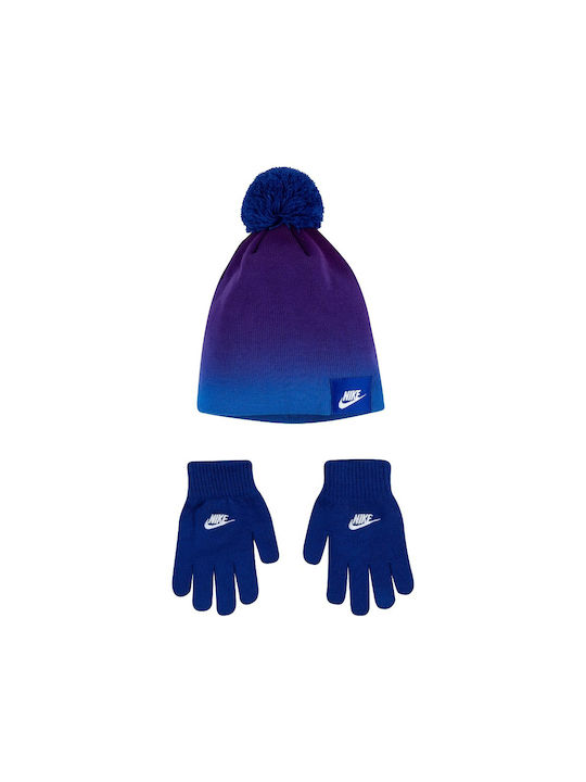 Nike Kids Beanie Set with Gloves Knitted Blue