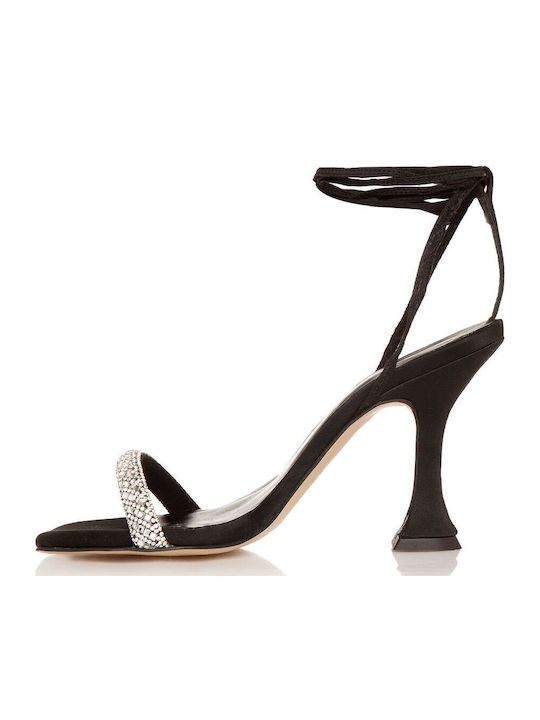 Fabric Sandals with Strass Black