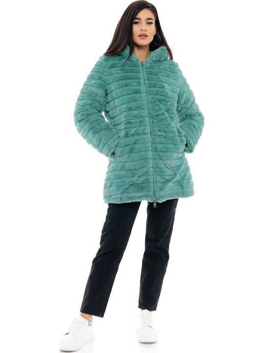 Μακρύ Γυναικείο Puffer Μπουφάν για Χειμώνα Mint