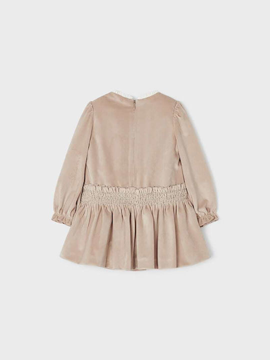 Mayoral Kids Dress Long Sleeve Beige